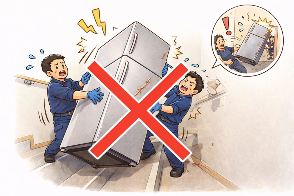 冷蔵庫の階段作業で無理をして事故